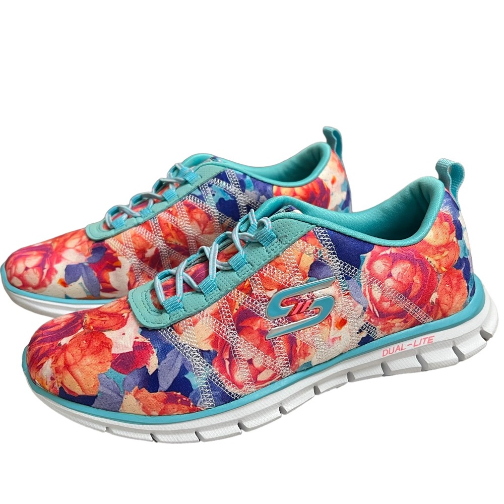 Skechers Floral Size 5 Air Cooled Memory Foam Slip-On Running Shoes NWOT